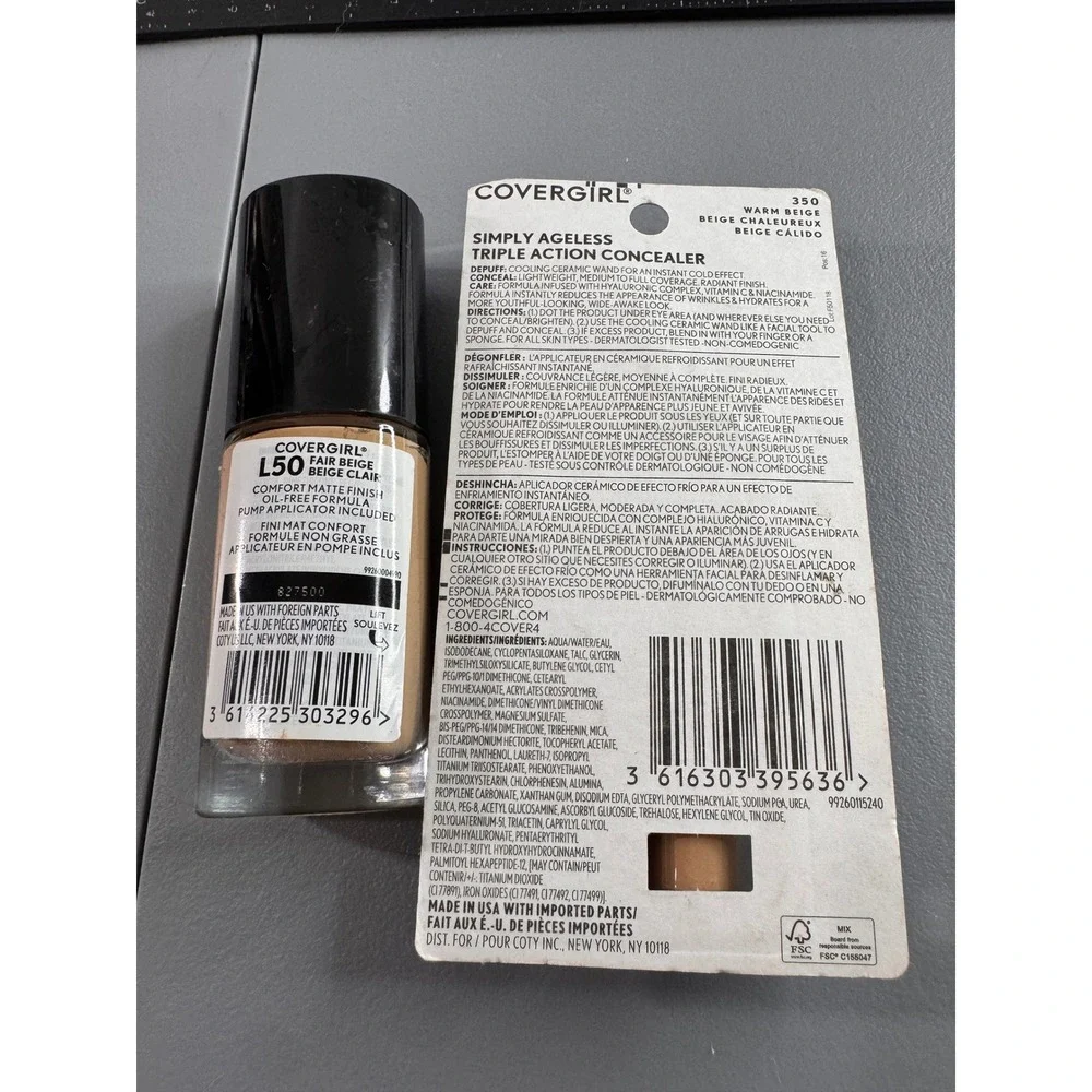 CoverGirl TruBlend Foundation & Simply Ageless Concealer Women L50/350 New Set